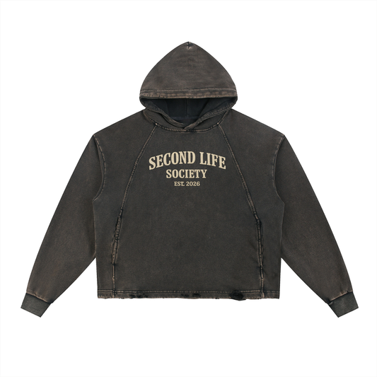 Vintage Washed Frayed-Hem Hoodie