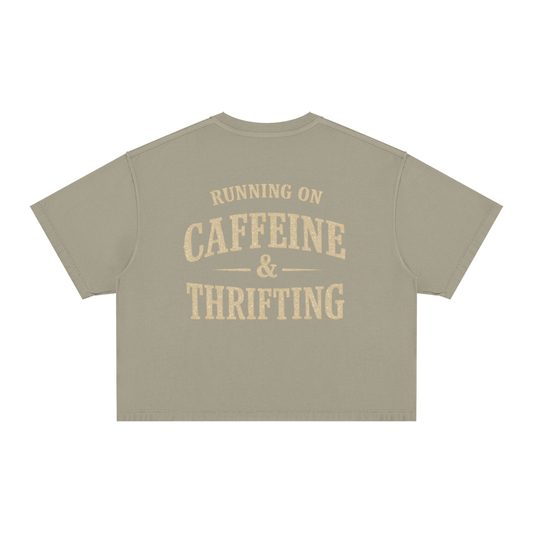 Caffeinated Thrifter Tee-Unisex Vintage Wash Boxy T-Shirt