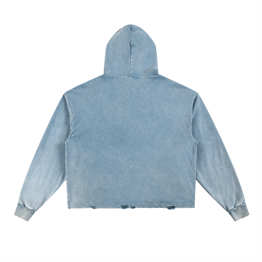 Second Life Society- Vintage Washed Frayed-Hem Hoodie