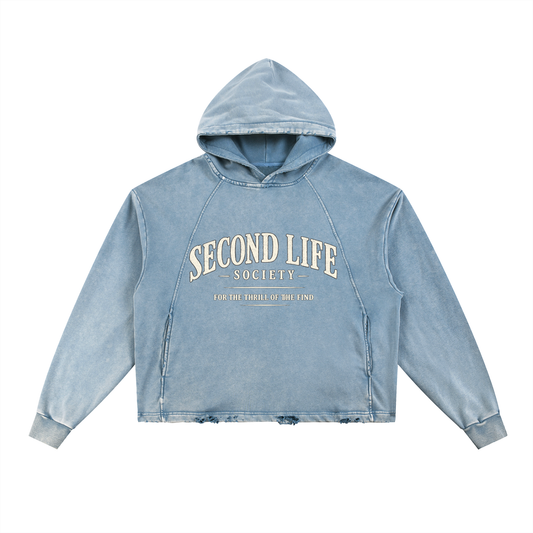Second Life Society- Vintage Washed Frayed-Hem Hoodie